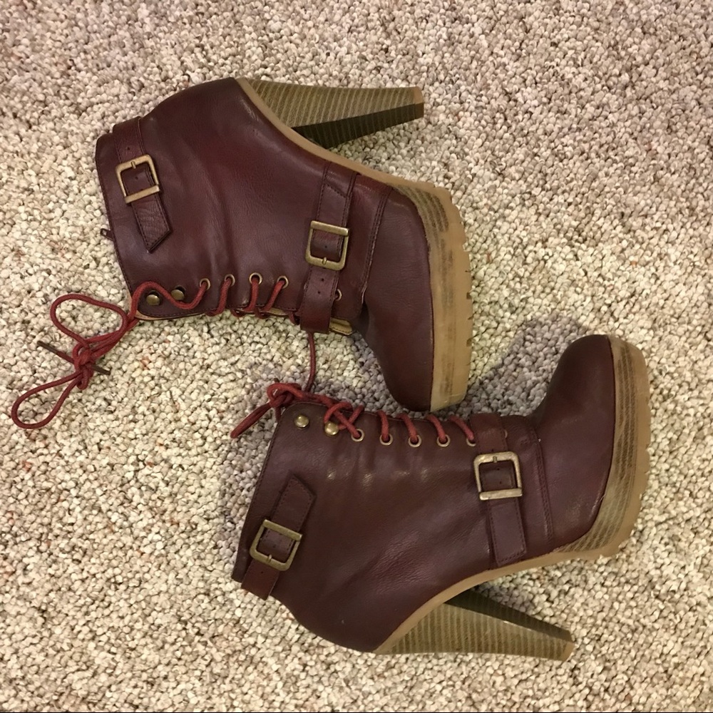 Red lace up booties